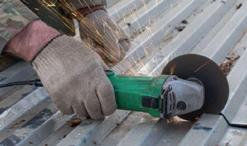 Cutting metal roof using angle grinder
