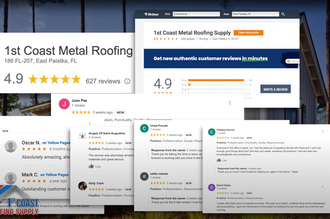 screenshot of 4.9 star customer reviews